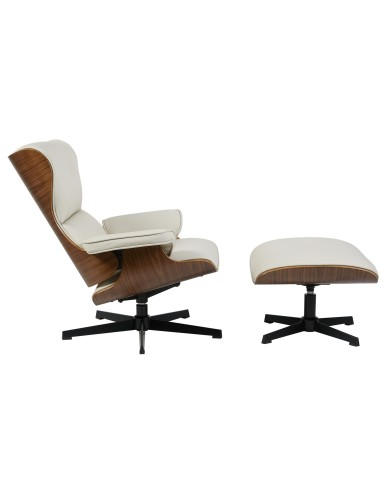 Butaca con ottoman AMERICA, madera, metal, similpiel beige