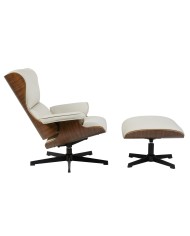 Butaca con ottoman AMERICA, madera, metal, similpiel beige