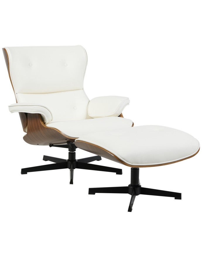 Butaca con ottoman AMERICA, madera, metal, similpiel blanca