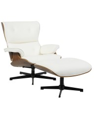Butaca con ottoman AMERICA, madera, metal, similpiel blanca