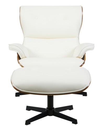 Butaca con ottoman AMERICA, madera, metal, similpiel blanca