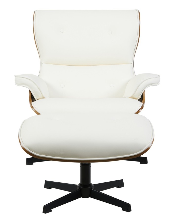 Butaca con ottoman AMERICA, madera, metal, similpiel blanca