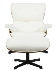 Butaca con ottoman AMERICA, madera, metal, similpiel blanca