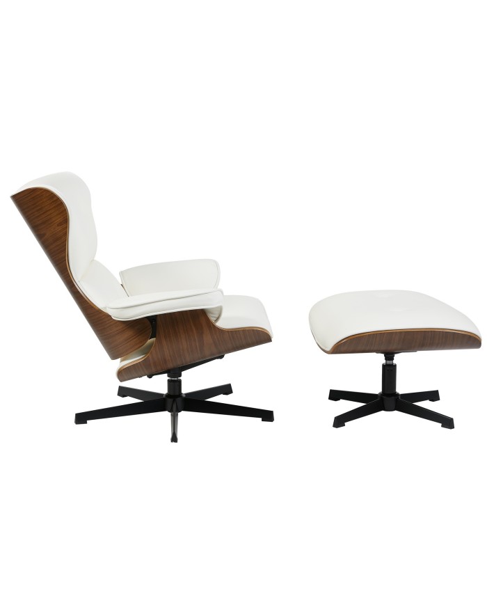 Butaca con ottoman AMERICA, madera, metal, similpiel blanca
