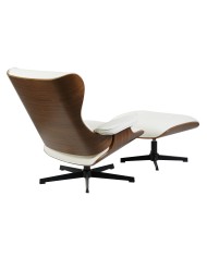 Butaca con ottoman AMERICA, madera, metal, similpiel blanca