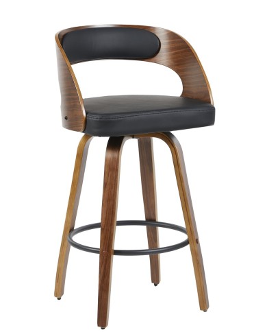 Taburete LOARRE, madera, similpiel negra