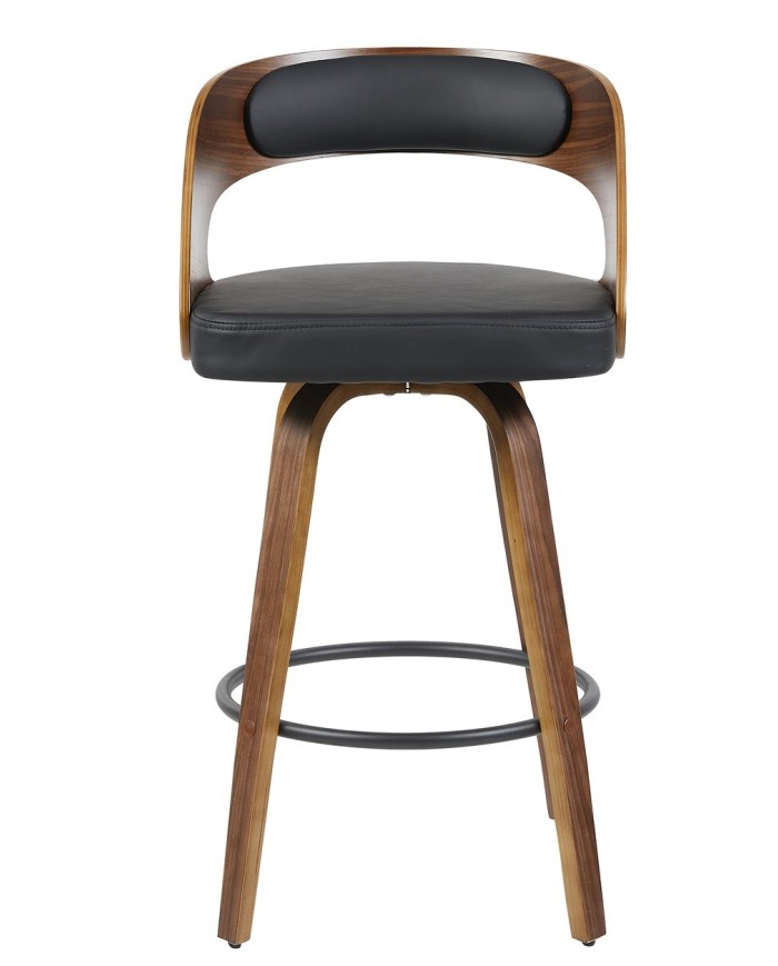 Taburete LOARRE, madera, similpiel negra