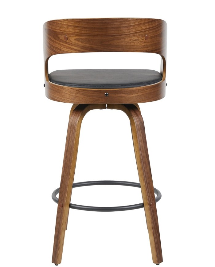 Taburete LOARRE, madera, similpiel negra