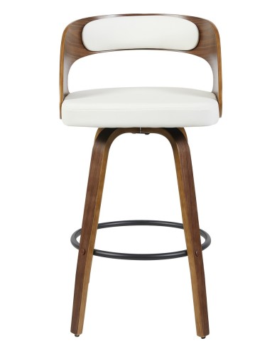 Taburete LOARRE, madera, similpiel blanca