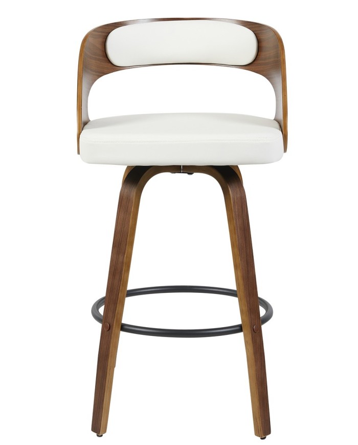 Taburete LOARRE, madera, similpiel blanca