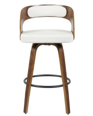 Taburete LOARRE, madera, similpiel blanca