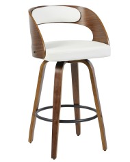 Taburete LOARRE, madera, similpiel blanca