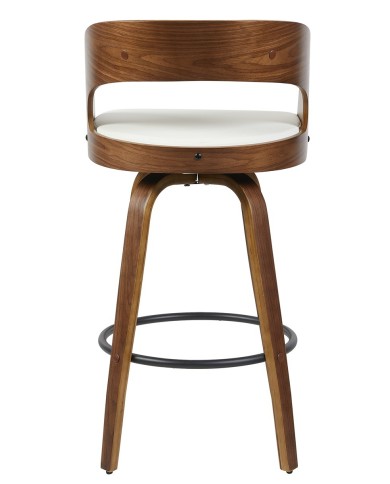 Taburete LOARRE, madera, similpiel blanca