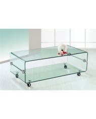 Mesa MELBOURNE, cristal curvado, ruedas, 120x60 cms