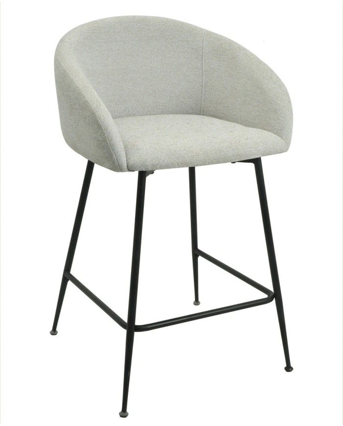 Taburete LAUREN, metal, tapizado tejido linen gris claro
