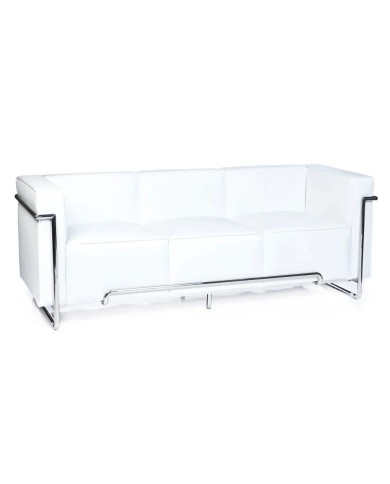 Sofá VENETTO, 3 plazas, acero inoxidable, similpiel blanca