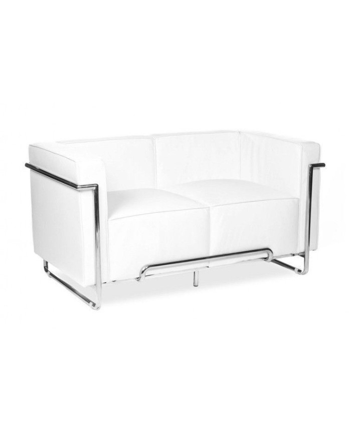 Sofá VENETTO, 2 plazas, acero inoxidable, similpiel blanca