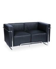 Sofá VENETTO, 2 plazas, acero inoxidable, similpiel negra