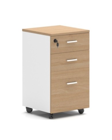 Cajonera AREZZO, ruedas, 3 cajones, blanco y roble