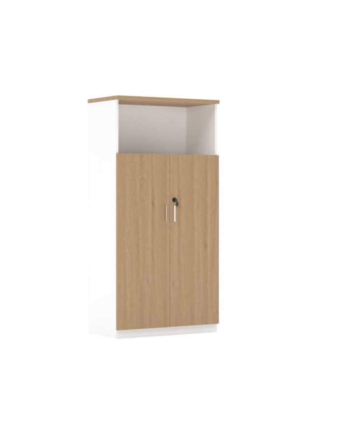 Armario AREZZO 160, alto, 2 puertas altas, blanco y roble