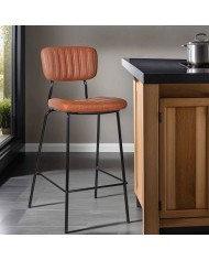 Taburete NUREMBERG, metal, similpiel marrón