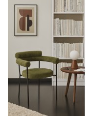 Sillón CERVANTES, metal, tapizado tejido bouclé verde oscuro