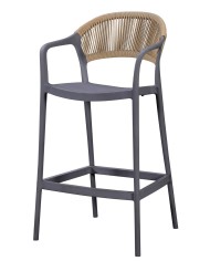 Taburete IBIZA, apilable, tratamiento anti UV, polipropileno gris oscuro, cuerda natural