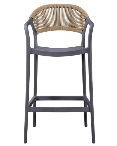 Taburete IBIZA, apilable, tratamiento anti UV, polipropileno gris oscuro, cuerda natural