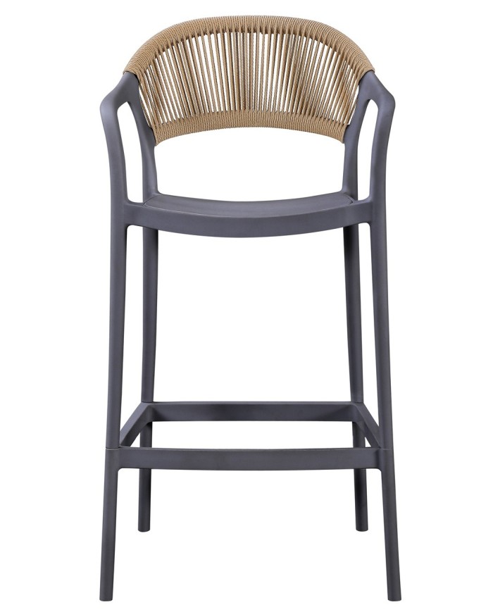 Taburete IBIZA, apilable, tratamiento anti UV, polipropileno gris oscuro, cuerda natural