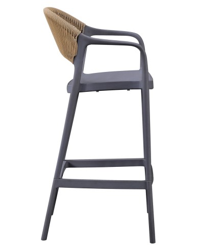 Taburete IBIZA, apilable, tratamiento anti UV, polipropileno gris oscuro, cuerda natural