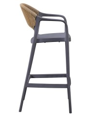 Taburete IBIZA, apilable, tratamiento anti UV, polipropileno gris oscuro, cuerda natural