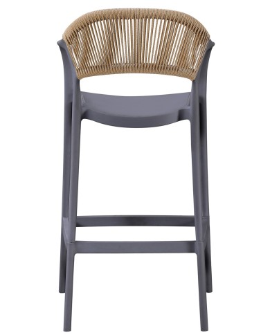 Taburete IBIZA, apilable, tratamiento anti UV, polipropileno gris oscuro, cuerda natural