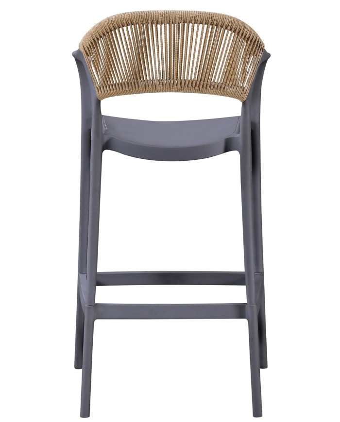Taburete IBIZA, apilable, tratamiento anti UV, polipropileno gris oscuro, cuerda natural