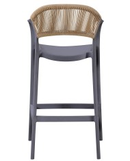 Taburete IBIZA, apilable, tratamiento anti UV, polipropileno gris oscuro, cuerda natural