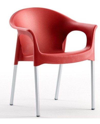 Sillón NILO, aluminio, apilable, polipropileno rojo*