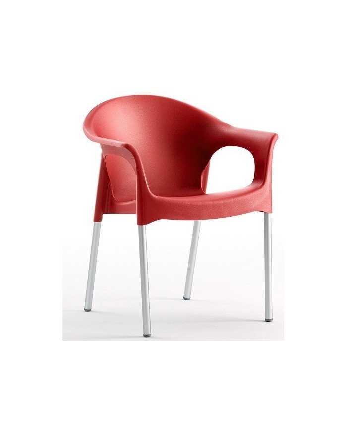 Sillón NILO, aluminio, apilable, polipropileno rojo*