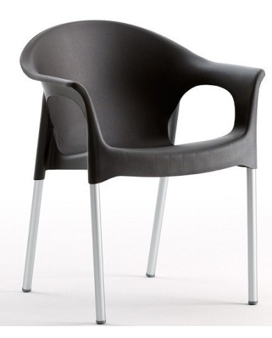 Sillón NILO, aluminio, apilable, polipropileno negro*