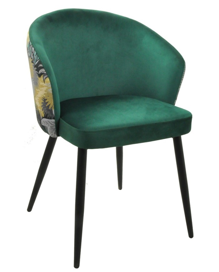 Silla LYDIA, metal, tapizado velvet verde con respaldo floral a juego