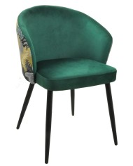 Silla LYDIA, metal, tapizado velvet verde con respaldo floral a juego