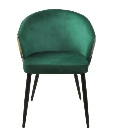 Silla LYDIA, metal, tapizado velvet verde con respaldo floral a juego