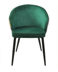 Silla LYDIA, metal, tapizado velvet verde con respaldo floral a juego