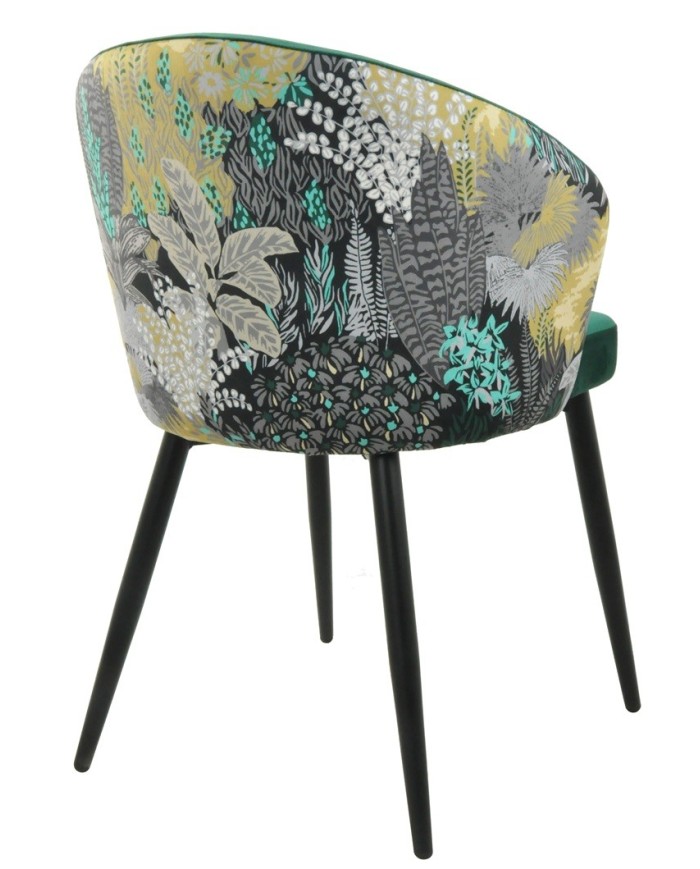 Silla LYDIA, metal, tapizado velvet verde con respaldo floral a juego