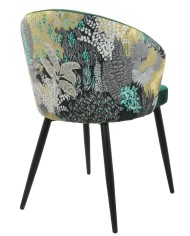 Silla LYDIA, metal, tapizado velvet verde con respaldo floral a juego