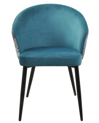 Silla LYDIA, metal, tapizado velvet azul con respaldo floral a juego
