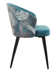 Silla LYDIA, metal, tapizado velvet azul con respaldo floral a juego