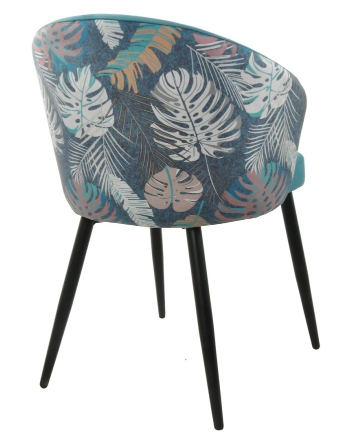 Silla LYDIA, metal, tapizado velvet azul con respaldo floral a juego