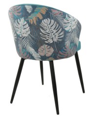 Silla LYDIA, metal, tapizado velvet azul con respaldo floral a juego
