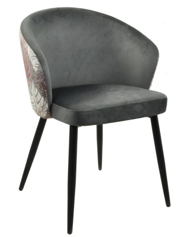 Silla LYDIA, metal, tapizado velvet gris con respaldo floral a juego