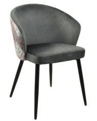 Silla LYDIA, metal, tapizado velvet gris con respaldo floral a juego