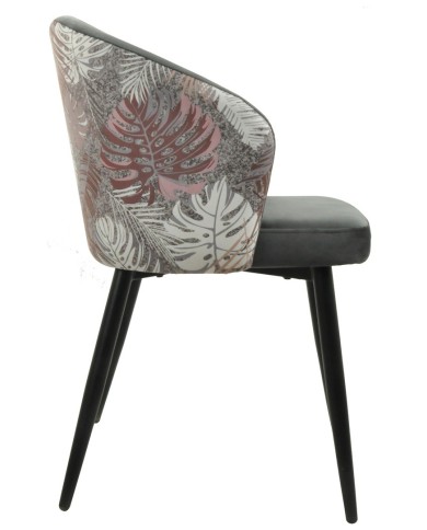 Silla LYDIA, metal, tapizado velvet gris con respaldo floral a juego
